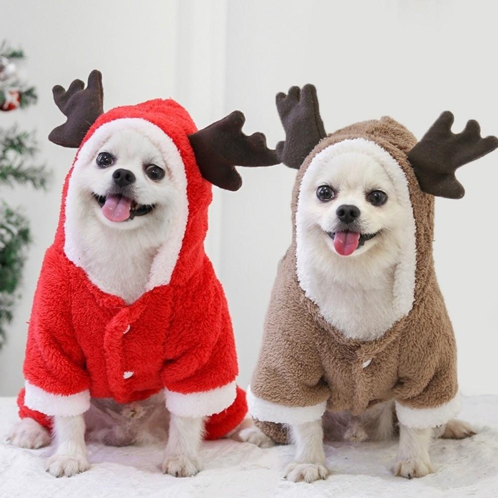 Elk Shape Pet Cosplay Hoodies Thickened Dog Coat Jacket Cute Christmas Dog Costume Winter