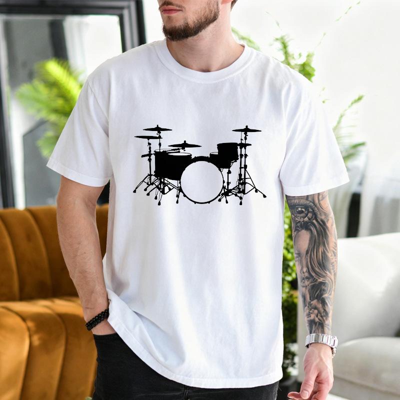 Unisex Crew Neck Drum Set Silhouette Print Short Sleeve Cotton Tee Casual Summer Streetwear Loose Basic Daily Outdoor Wear Top