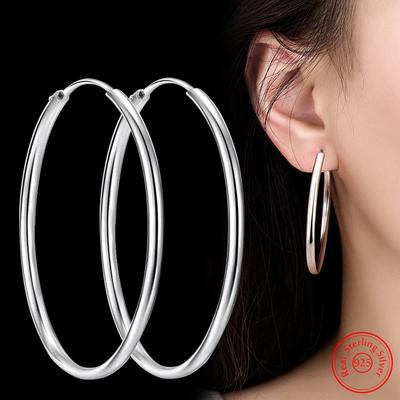 Boucles d'oreilles créoles rondes en argent sterling 925 véritable pour femme, nouvelle collection, mode