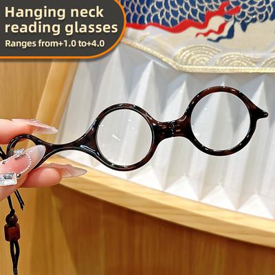 Elegant Round Frame Reading Glasses With Chinese Knot Decor - Foldable Hangable Clear Lenses +1.0 To +4.0
