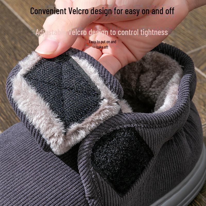 Men's Plush Non-Slip High-Top Cotton Winter Shoes - Heel-Covered, Thick, Cold-Proof Slippers for Outdoor Wear