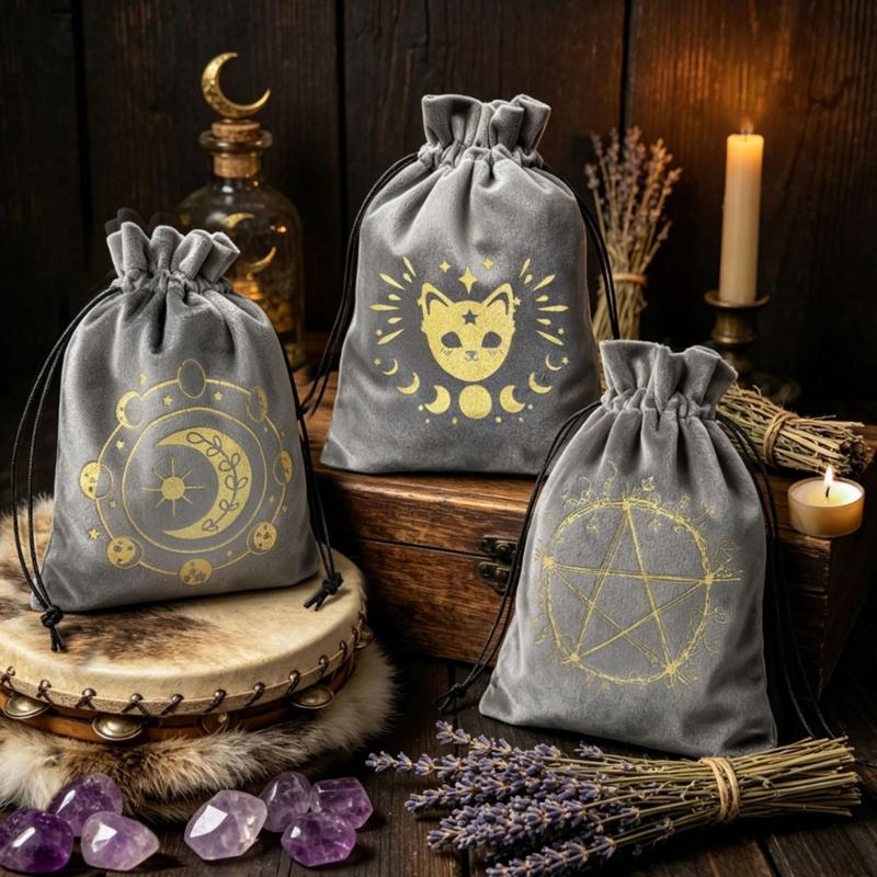 Velvets Tarots Card Storage Bag With Elegant Silk Screen Print Jewelry Pouches for Safe Storage And Stylish Carry