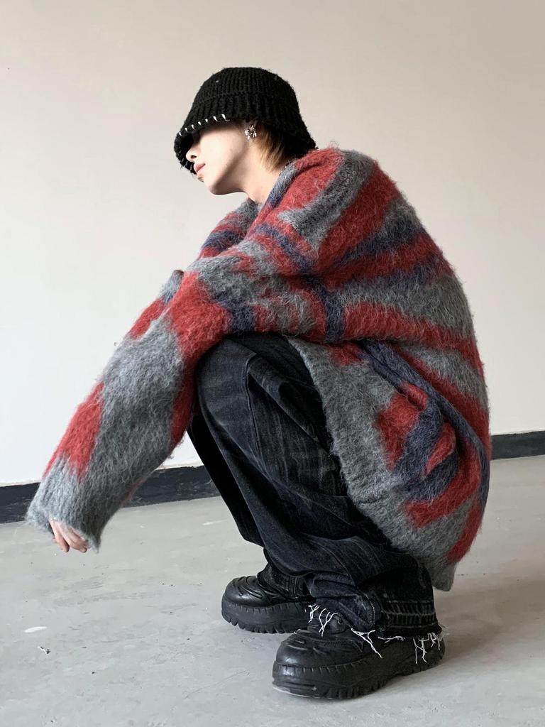 American Retro Winter Style Mohair Gradient Striped Sweater
