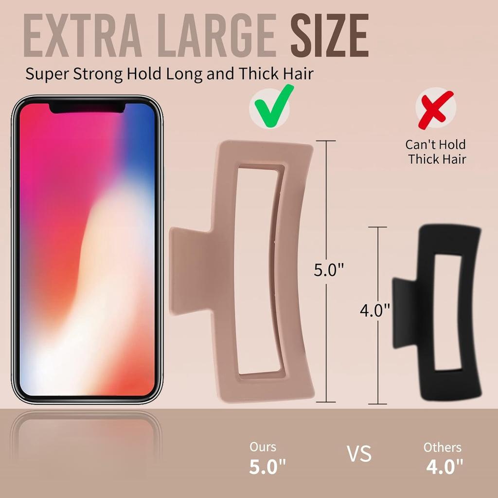 5 Inche Extra Large Claw Clips for Thick Hair and Long Hair, 4 Pack Xl Jumbo Claw Clips, Oversized Matte Non-slip Rectangle Hair