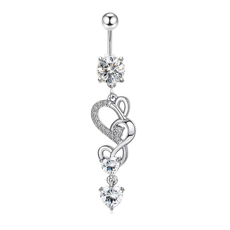 The New Double Peach Heart -Shaped Vermiculite Belly Navel Nail Navel Ring Various Puncture Jewelry