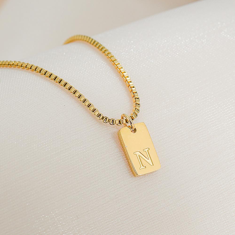 Square Brand 26 English Letters Pendant Necklace Daily Versatile Accessories