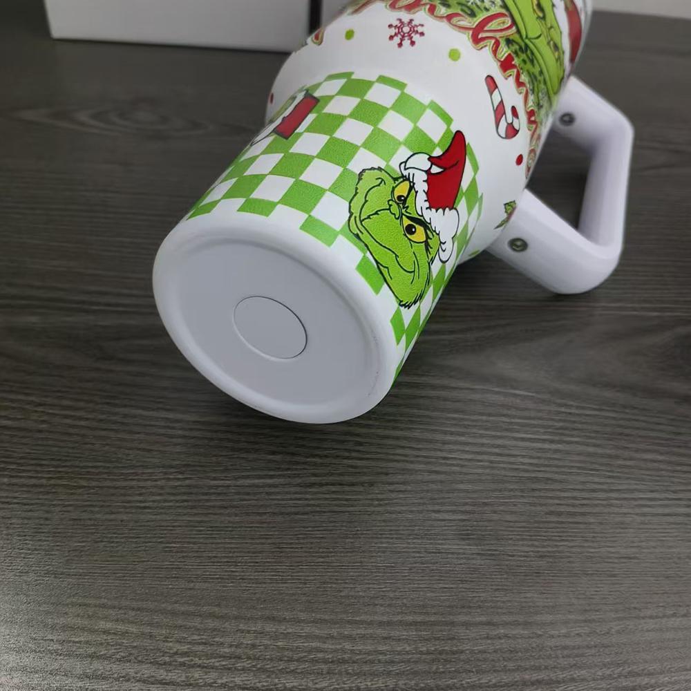40oz 1200ML Vánoční Grinchův Tumbler s rukojetí a brčkem pro sport nebo cestování