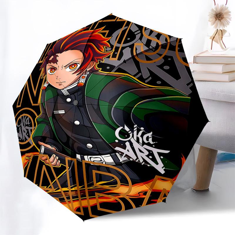 

1pc Okama Art Demon Slayer Tanjiro Kamado Automatic Folding Umbrella, Portable 3-Fold Design with Iron Frame, Perfect for Outdoor Use, Festive Gifts,