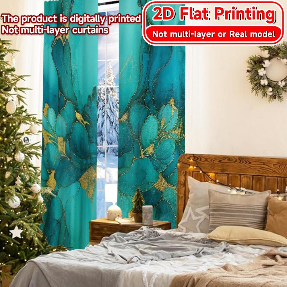 2D Flat Printing  2pcs Azure Blooms Creative Popular Curtains Prints Light Filtering Curtains Home Decor Suitable for Bedroom