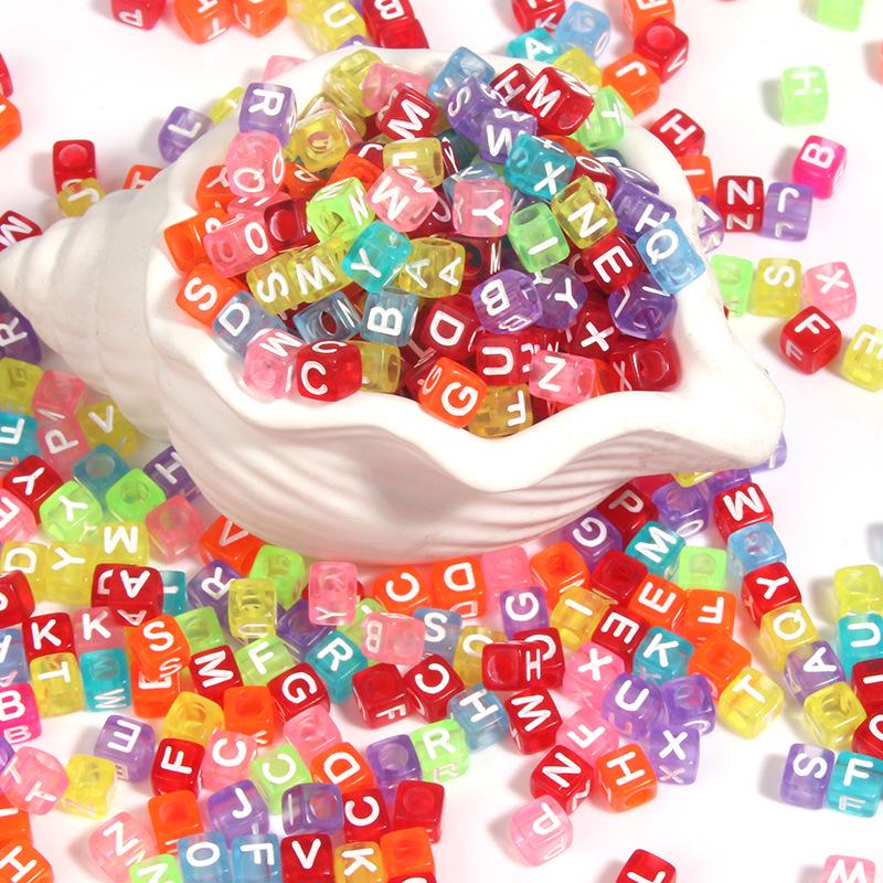 100 Pcs Acrylic Transparent Colored Square Alphabet Charms for DIY Bracelets