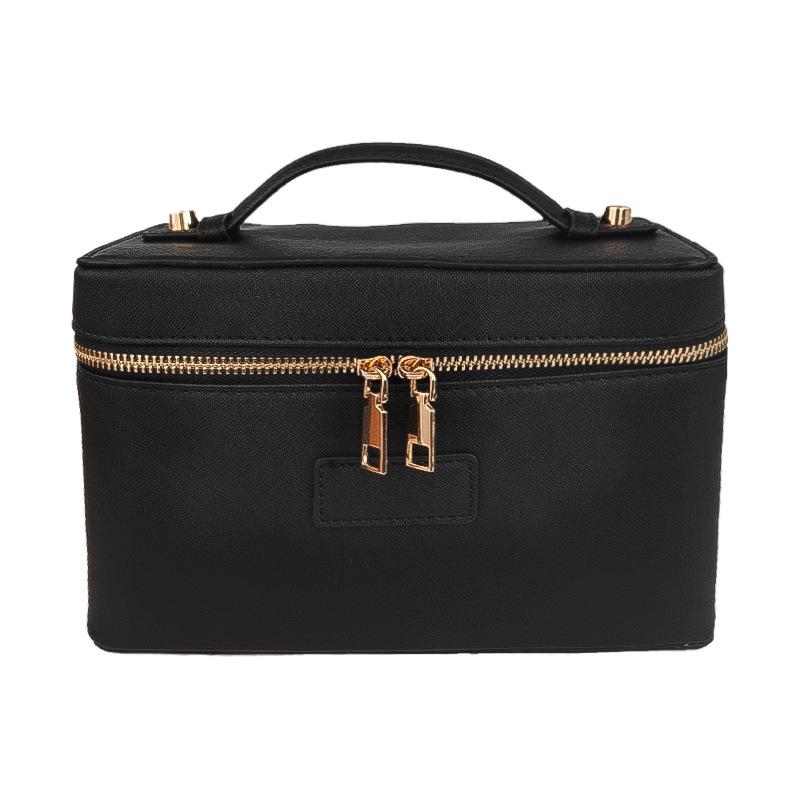 Tragbare Kosmetiktasche aus Cross-Grain-Leder mit goldener Hardware - Reise-Organizer für Make-up und Hautpflege