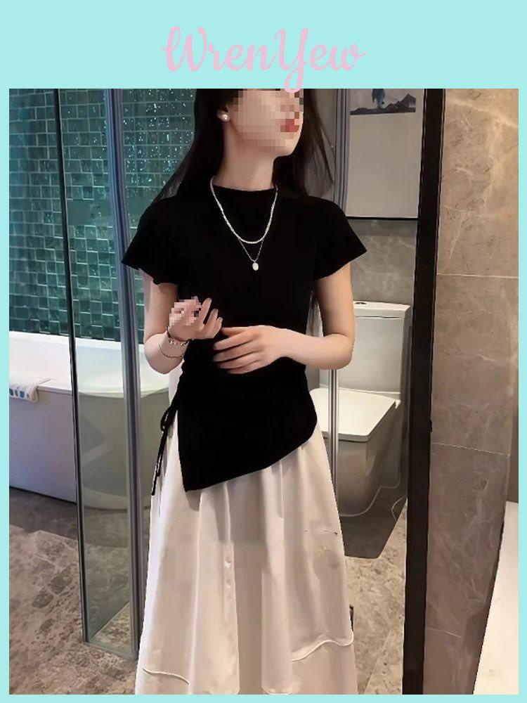 Black Oversize Knitted Ice Silk Sleeveless Top With Embroidery For Summer Casual Wear
