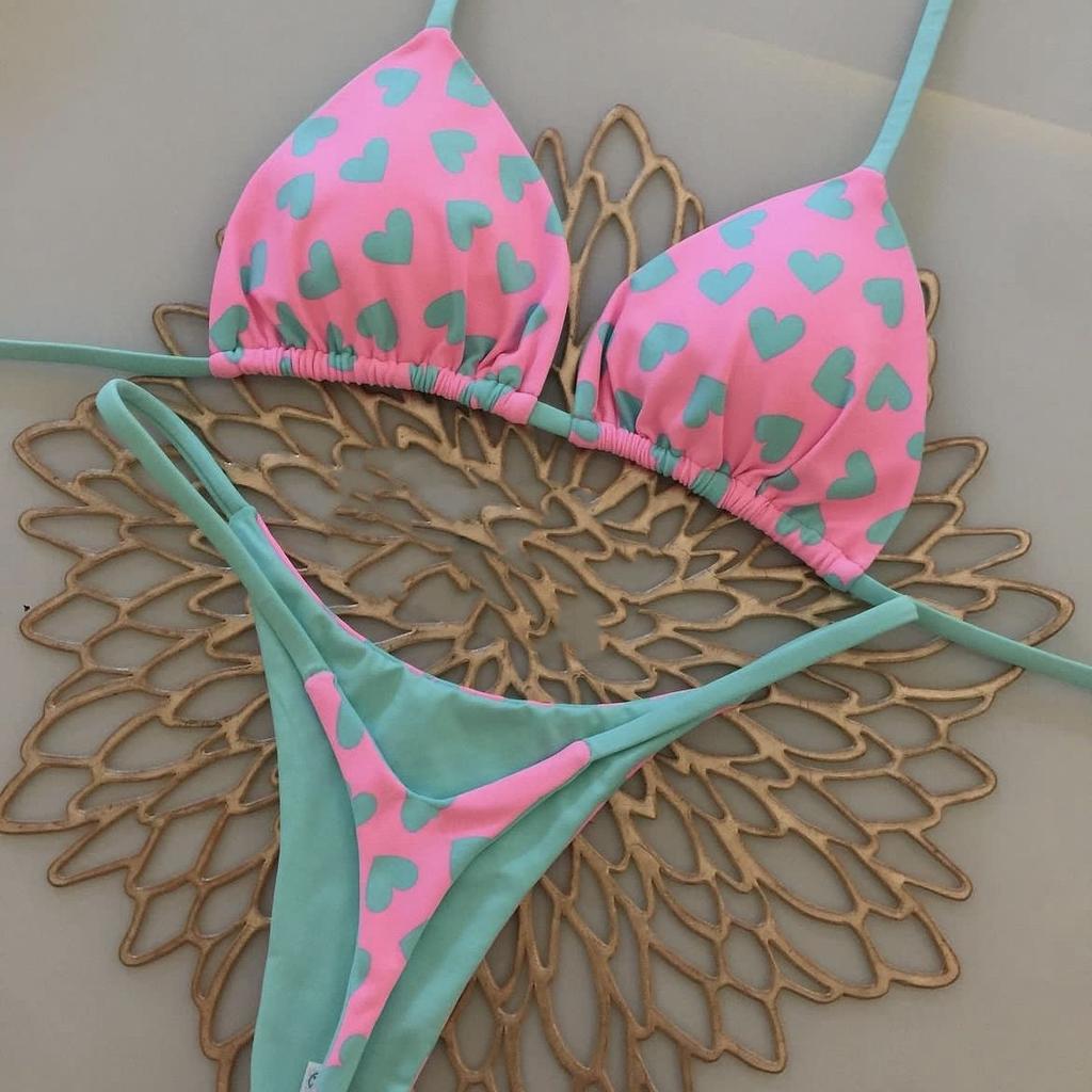Seksowny Kostium Kąpielowy Bikini z Panterką i Wiązaniami Zestaw Trójkątny Kostium Kąpielowy Kostium Kąpielowy Push-Up Zestaw Bikini z Wiązaniami na Plaży Letni Strój Plażowy Kostium Kąpielowy Stringi