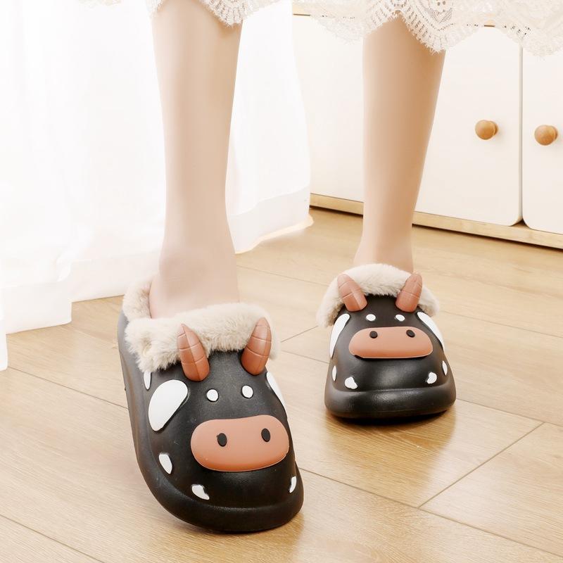 

Cartoon Cotton Slippers for Women with Fleece Anti-slip and Warm Home Shoes 36/37 чорний