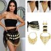 Womens Belly Dance Accessories Set with Hip Scarf Wrap Gold Coin Headband Belly Dance Necklace Earrings and Bracelets