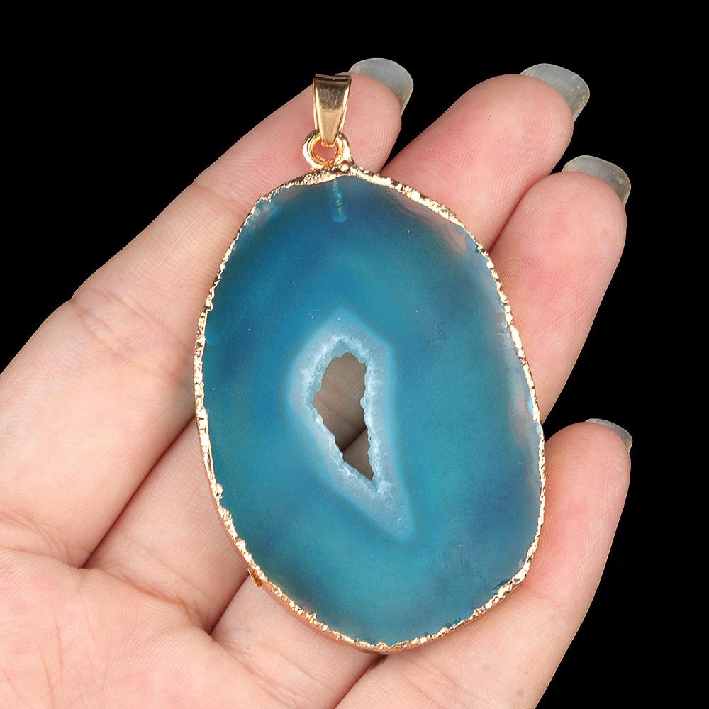 Natural Stones Agate Crystal Pendant Gold Plated Gemstone Druzy Necklace Pendants for Women Fashion Jewelry