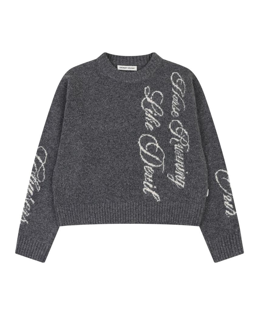ORDINARY HOLIDAY Lettering Jacquard Pullover [Charcoal]