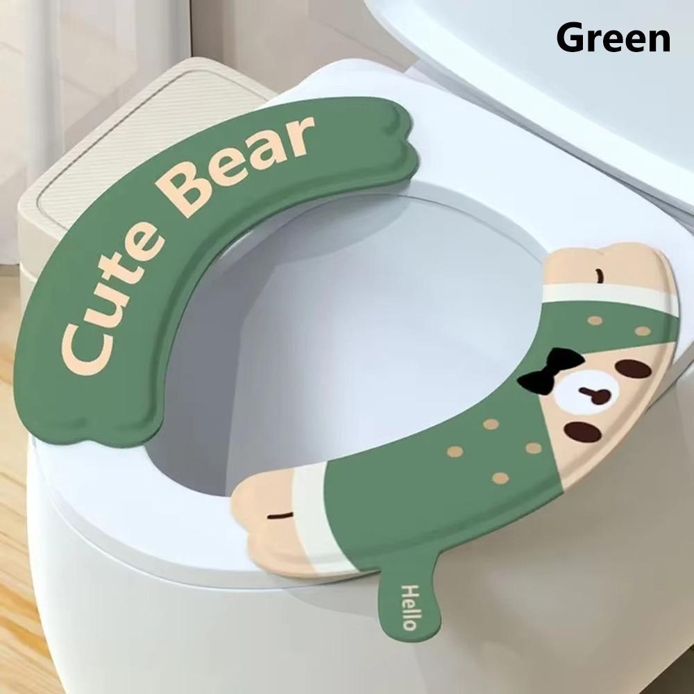 

2Pcs/set Durable Reusable Toilet Mat Waterproof Cartoon Adhesive Toilet Sticker Universal EVA Toilet Seat Covers зелений