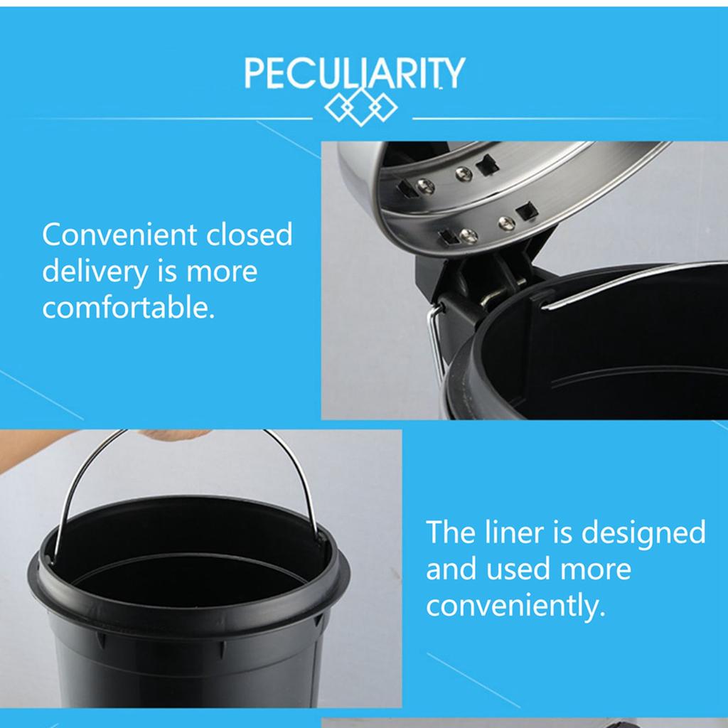 Stainless Steel Trash Can Silent Ergonomic Handle Kitchen Garbage Can with Antislip Footrest for