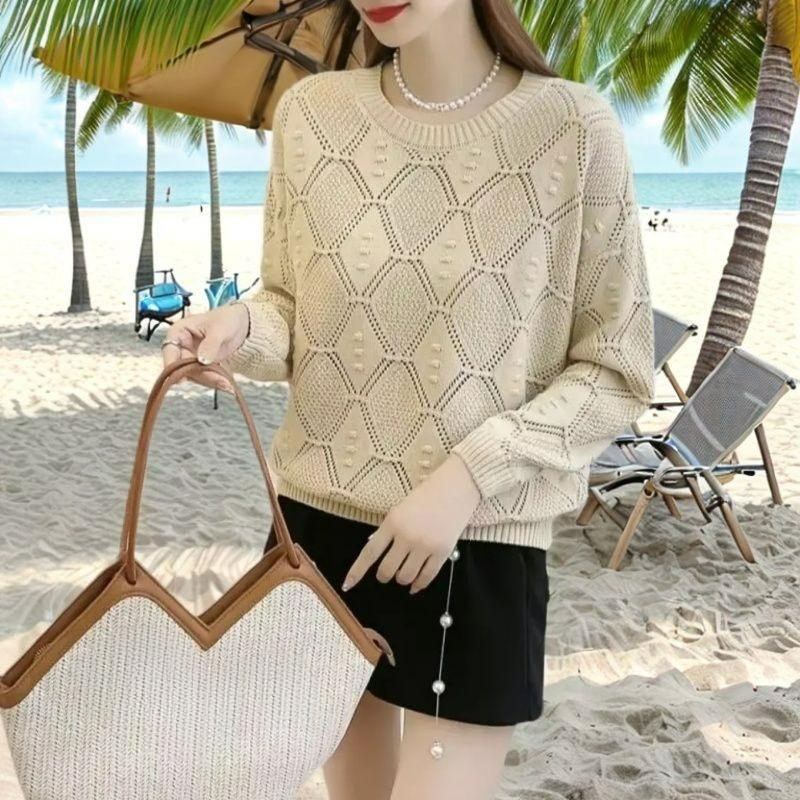 

Большой размер плюс толстый вязаный свитер женский весенне-осенний тонкий свитер полый тонкий раздел лето и весна XXXXXL абрикосовый