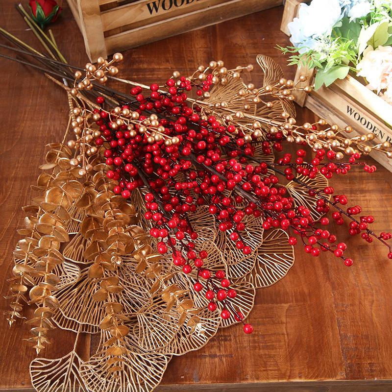 

1PC Golden Eucalyptus Artificial Red Berry Spring Festival Decor Fortune Fruit Hanging Pendant