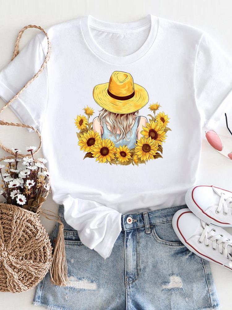 Flower Lovely Trend 90s Clothing Print White T Shirt Short Sleeve Tee Unisex Ladies Casual Top Female Fashion Graphic TShirt