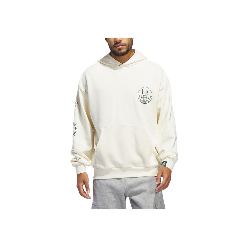 Adidas Originals La To The World Graphic Hoodie Comfortable Sports Hooded Sweatshirt Unisex Hoodies Off-White Forest-Green JJ4038