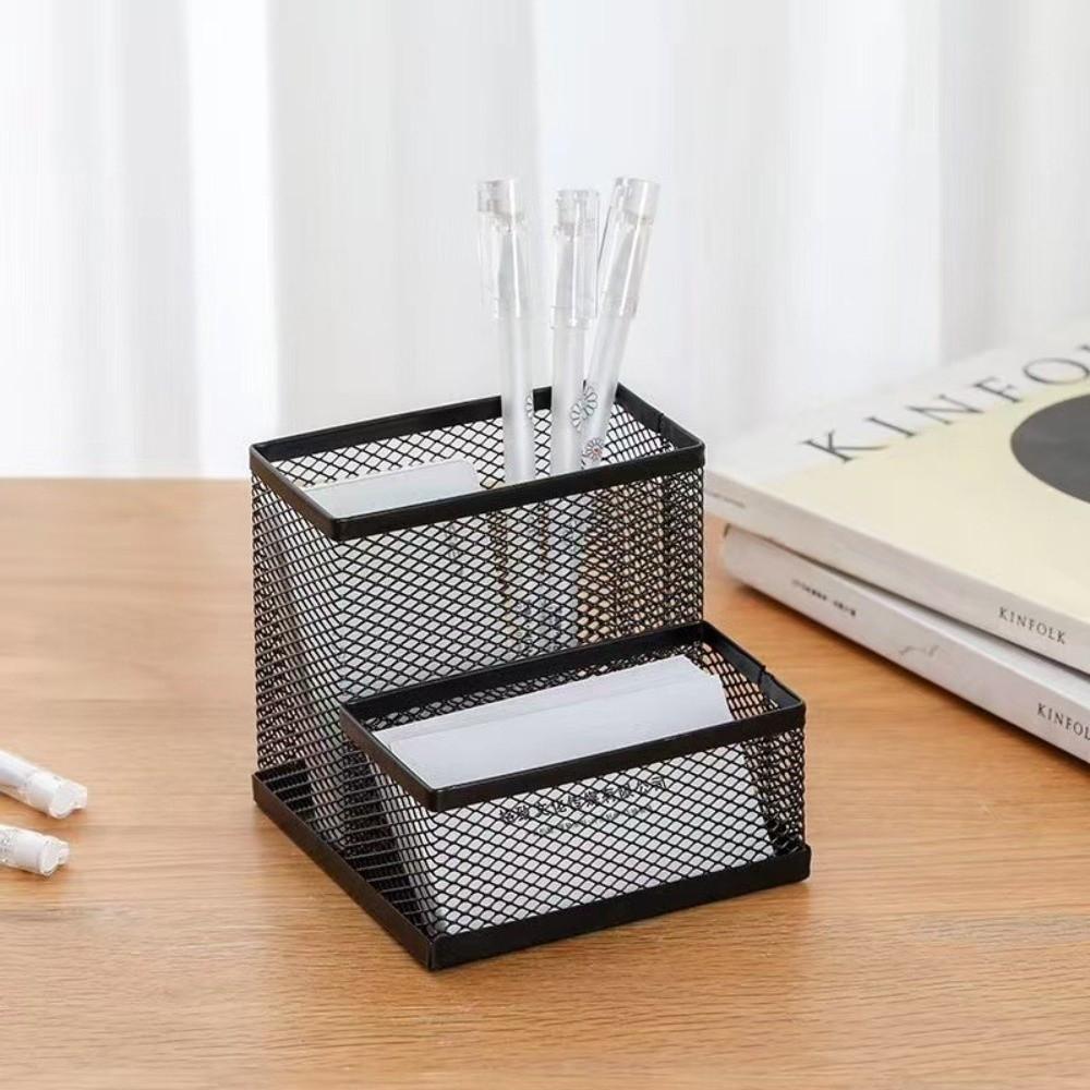 Metal Mesh Pen Holder 2/3 Grids Desk Organizer Holder Creative Metal Storage Box  Pencil