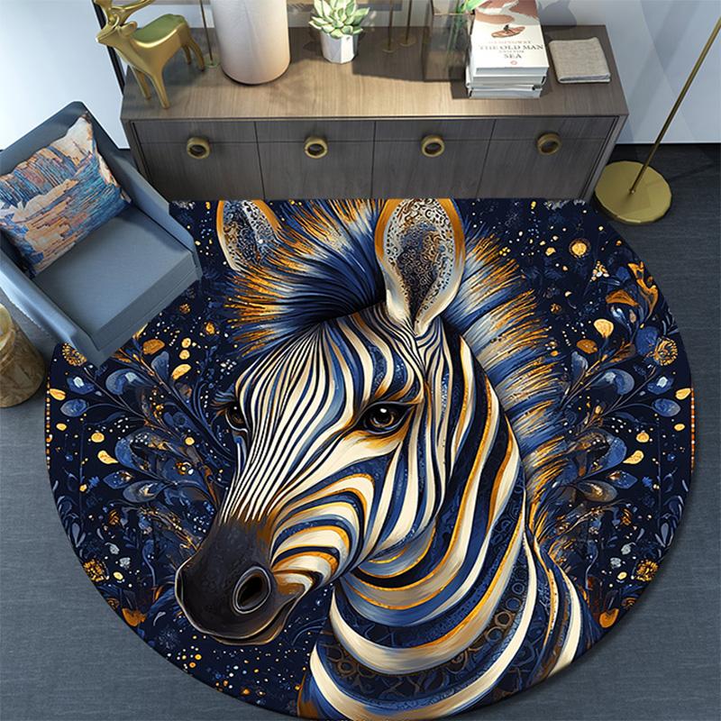 Golden Zebra Round Area Rug,Carpet Rug for Living Room Bedroom Sofa Playroom Decor,Non-slip Floor Mat