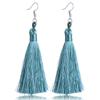 Women Tassel Earrings Bohemian Cotton Thread Cords Brush Drop Dangle Earrings Handmade Silk Fabric Long Hanging Earrings Zircon