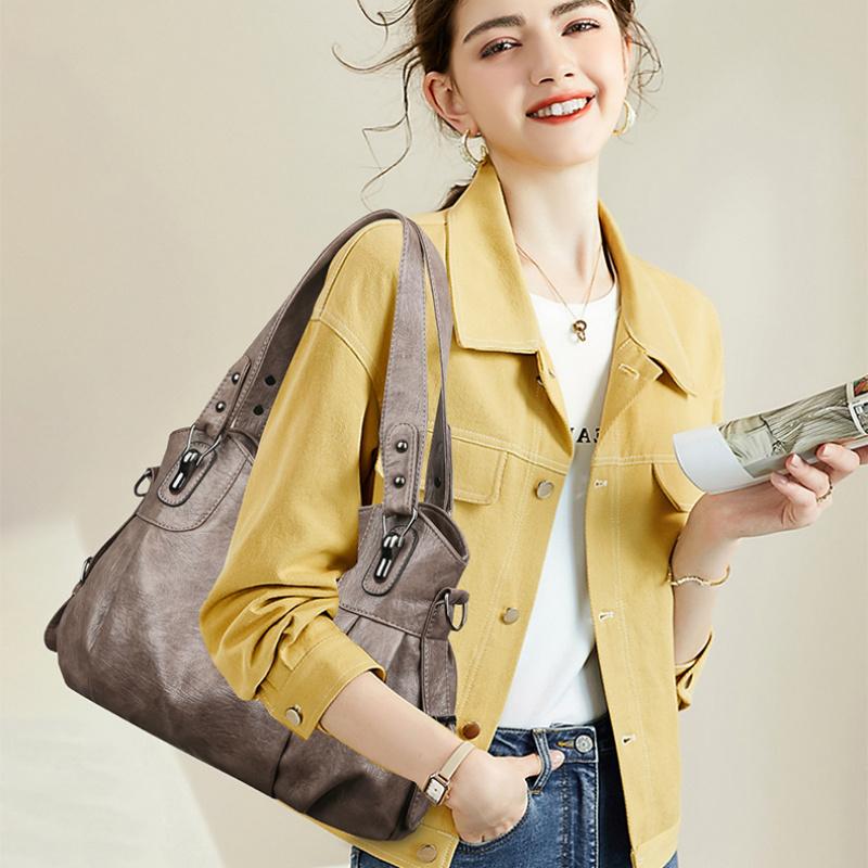 Large Capacity Black Brown Shoulder Bags For Women Large Shopper Bag Solid Color Soft Leather Crossbody Handbag Lady Travel Tote Bag