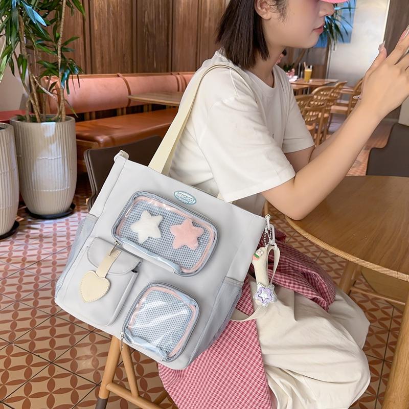 Student Commuter Shoulder Bag Girls Color Block Handbag Crossbody Bag