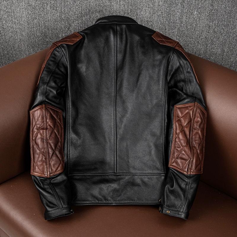 Genuine Leather Jacket Men Real Cowhide Biker Motorcycle Riding Coat with Armor Pads Winter Outerwear