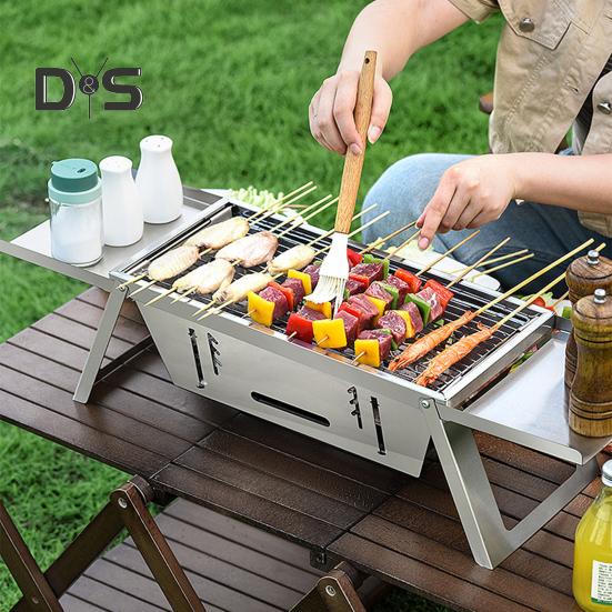 Stainless Steel Outdoor BBQ Grill Portable Folding Charcoal Grill with Glove Carry Bag Heavy Duty Camping Picnic Backyard Barbecue Grill