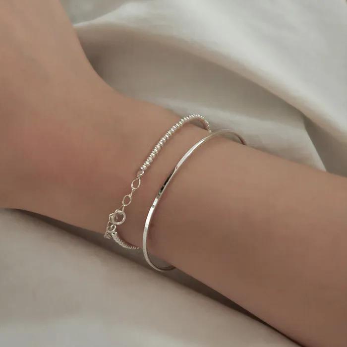 925 Silver Simple Slim Bangle Bracelet