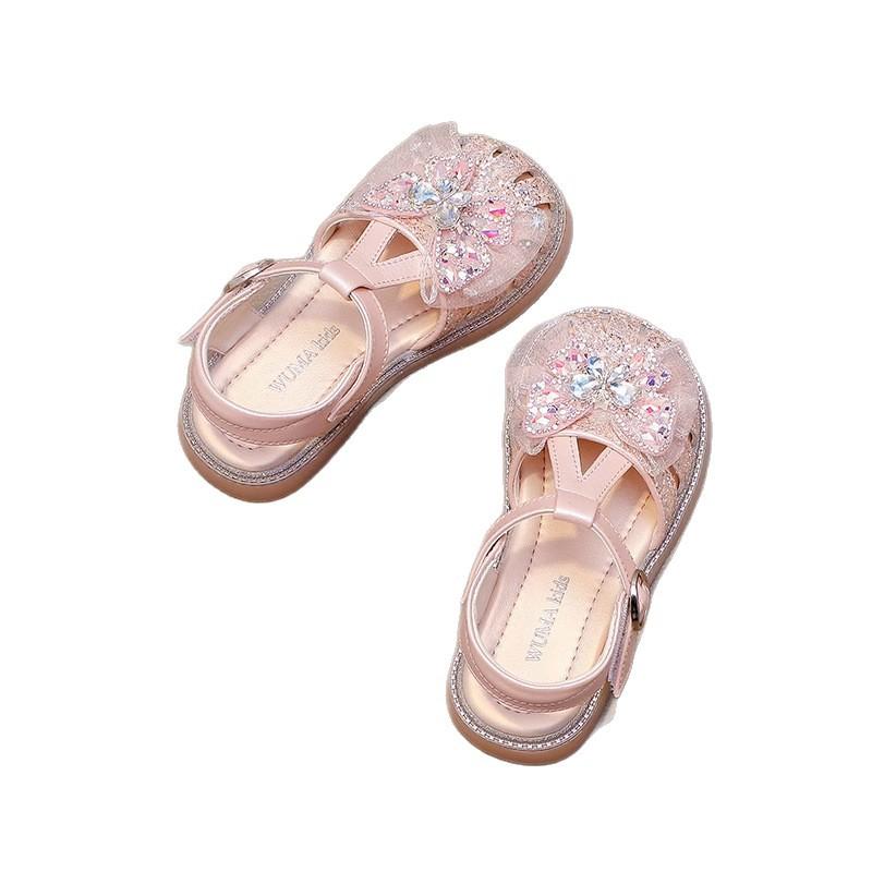 Dívčí sandály Dětské princeznovské boty Nové letní Boty s měkkou podrážkou s křišťálovou mašlí na špičce Boty s osmi drápy