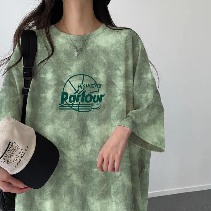 

Корейское платье-футболка миди тай-дай - Универсальное, Простое, С круглым вырезом, Женская мода весна/лето 2024 XL