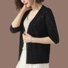 Women's Summer Hollow Out Plus Size Short Knitted Cardigan Design Elegant Loose Medium Sleeve Thin Jacket