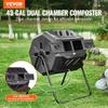 Compost Bin, 43-Gal Dual Chamber Composting Tumbler, Large Tumbling Rotating Composter with 2 Sliding Doors and Steel Frame, BPA Free Composter Bin