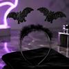 Halloween-Stirnband Kostümzubehör Stirnbänder, Schwarzes Spinnenfledermaus-Stirnband, Glitzerndes Flauschiges Haarband Kopfschmuck für Themen-Tanz Damen, Teenager, Cosplay,