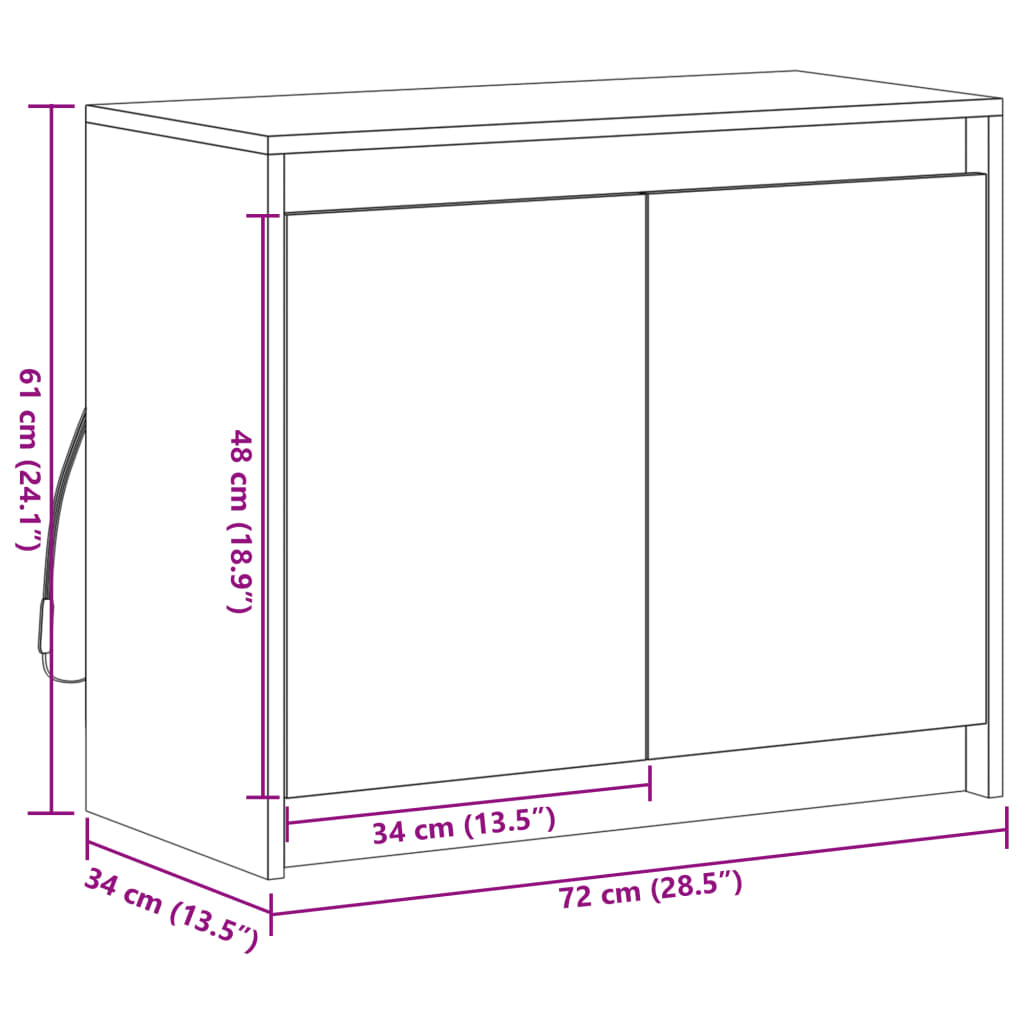 LED Sideboard Brown Oak Effect 72 x 34 x 61 cm Particleboard