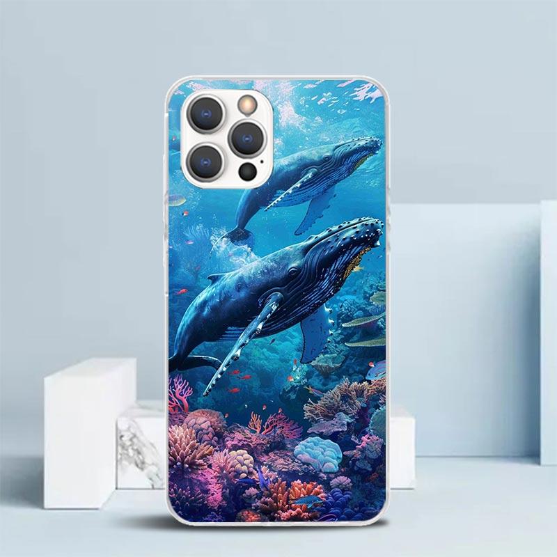 Humpback Whale Sea Giant Soft Cover for iPhone 16 17 Air 15 14 Pro Max 16E Phone Case 13 Mini 12 11 7 SE 8 Print Pattern Fit Cas