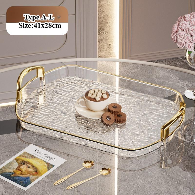 Clear Plastic Serving Tray PET Material with Handles Versatile Dining Tea Serving Platter for Home Restaurant Cafe Decorate