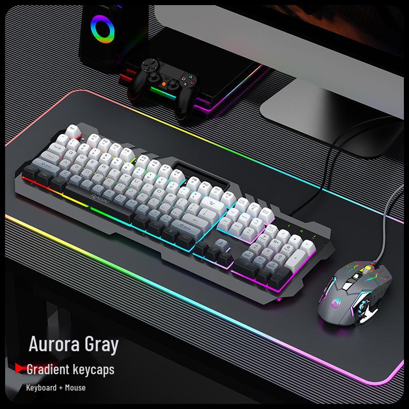 Limei T21 Kabelgebundenes leuchtendes Metall-Tastatur- und Maus-Set – Mechanisches Gaming-Feeling für Desktop/Laptop