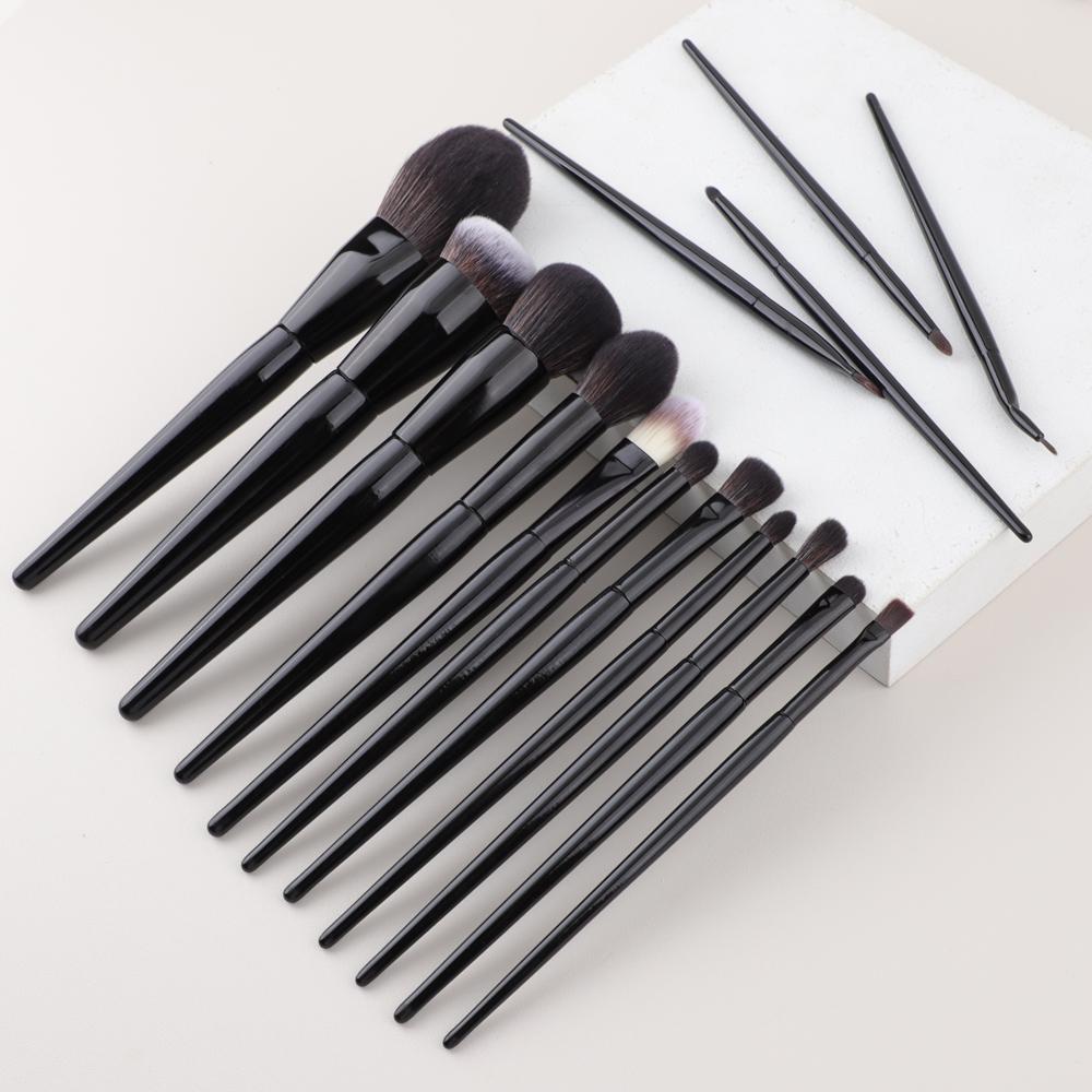 HMU Custom Logo 15pcs Professional All Black Make up Cosmetic Makeup Brushes, Makeup Brush Set With Logo