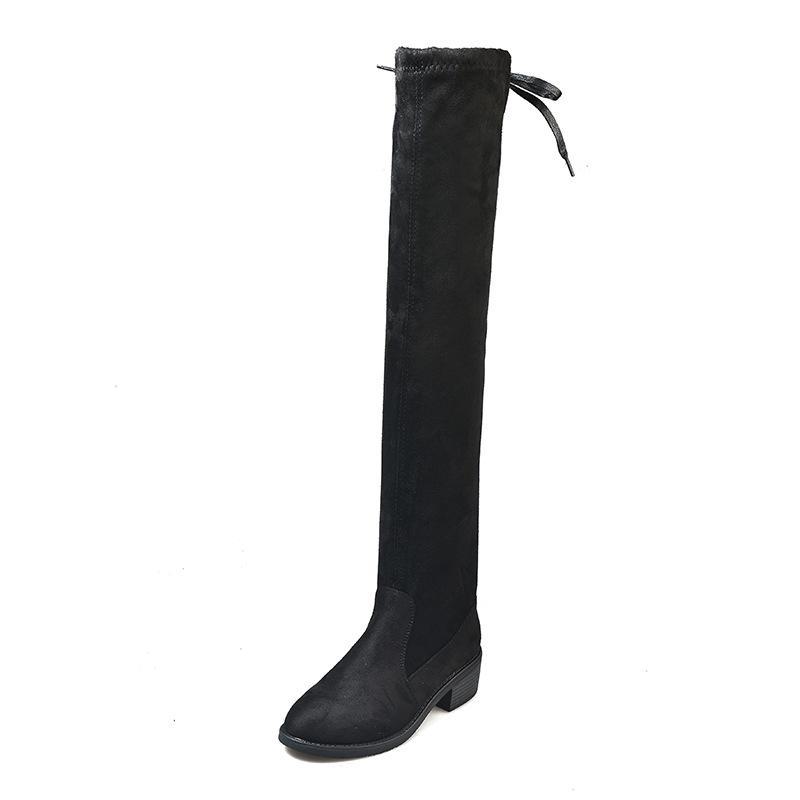 Autumn/Winter Women's Elastic Boots - New Soft Leather Knight Boots with Thick Heels, Round Toe, and Medium Height.
