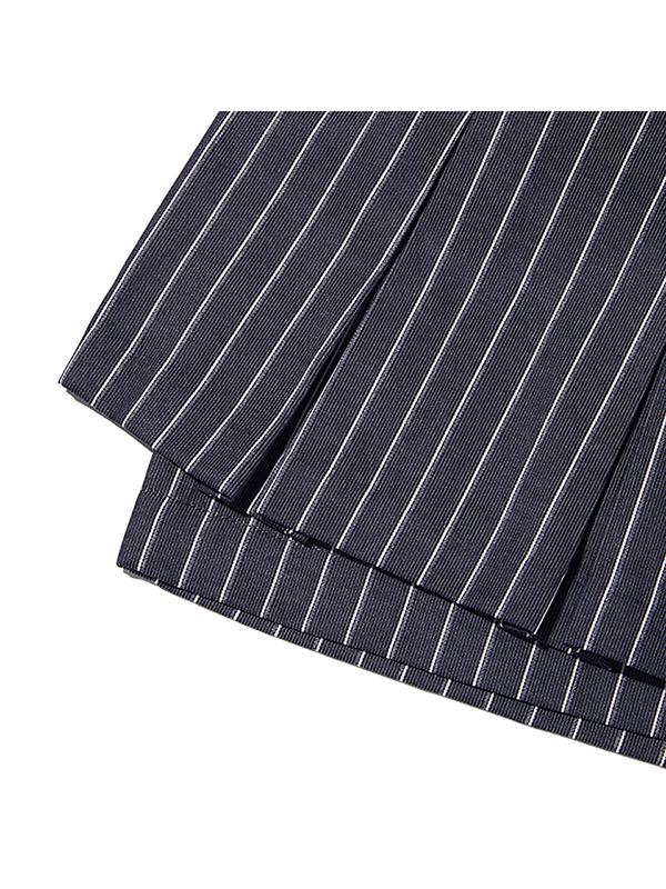 Kirsh Striped Button Point Pleated Skirt [Navy]