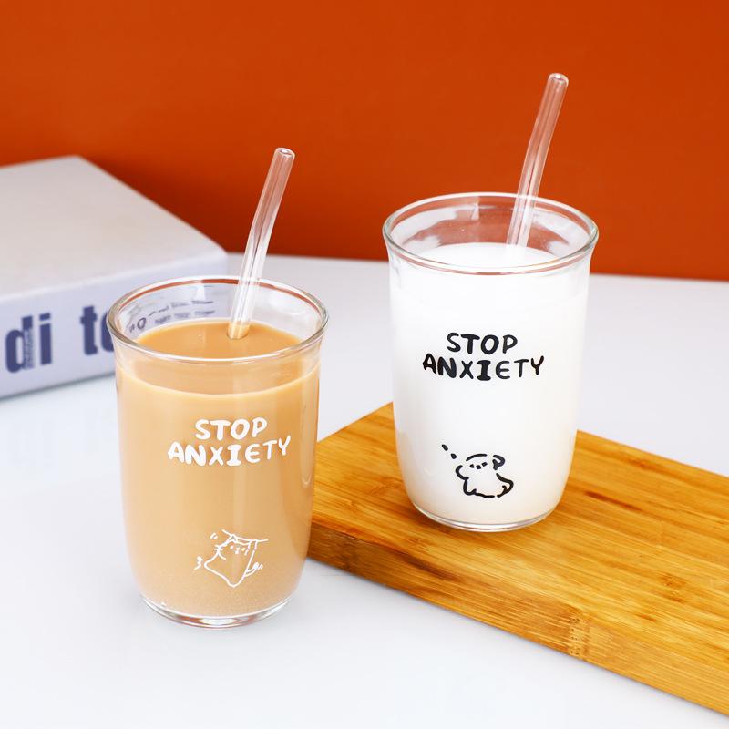New Transparent Coffee Cup, Transparent Glass Cup, Simple Ins Style Home Water Cup, Office Creative Cartoon Cup