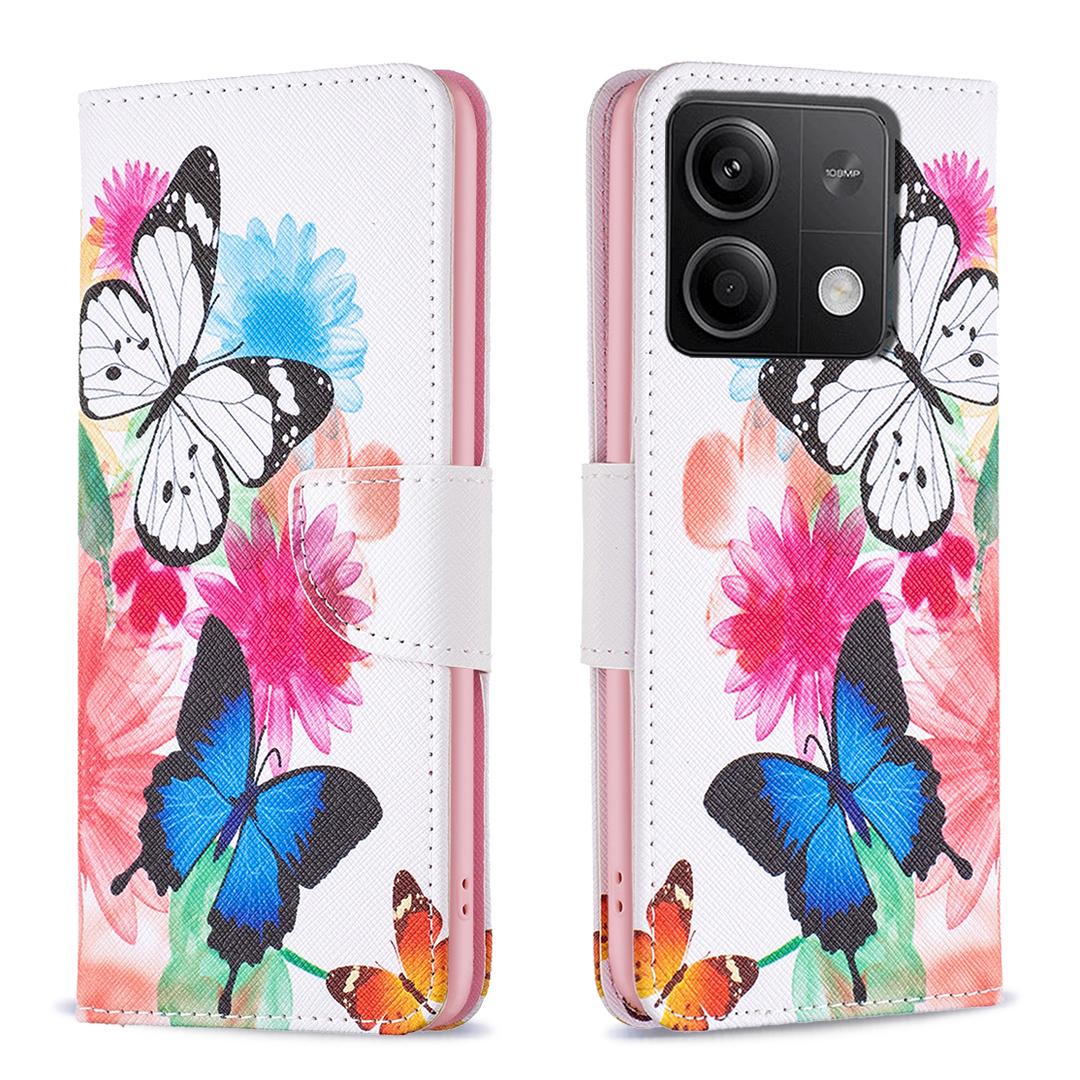 

For Xiaomi Redmi Note 13 4G Pattern Leather Phone Case Wallet Cover Two Butterflies