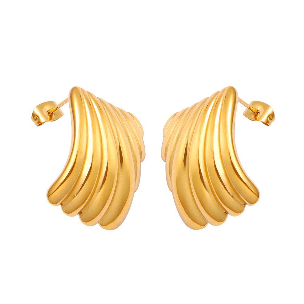 Rectangular Striped 18K Gold Stainless Steel Stud Earrings for Women - European  American Style